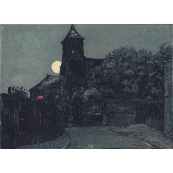 Aquatinte - Église Saint-Pierre de Nuit à Montmartre