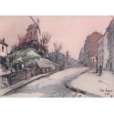 Aquatinte - La rue Lepic à Montmartre