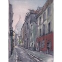 Aquatinte - La rue Saint-Rustique à Montmartre