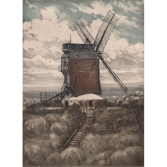 Aquatinte - Au point de vue de Montmartre, le moulin debray