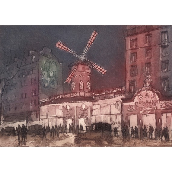 Aquatinte - le Cabaret du Moulin Rouge à Montmartre
