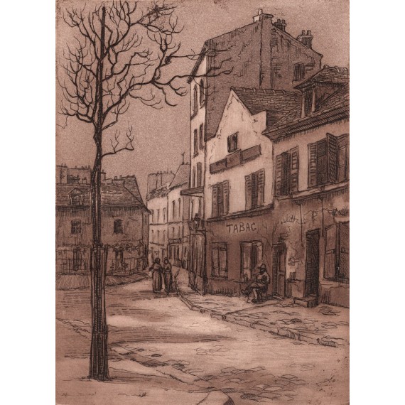 Aquatinte - Montmartre, à la terrasse du restaurant de la Mère Catherine