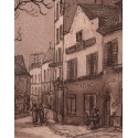Aquatinte - Montmartre, à la terrasse du restaurant de la Mère Catherine