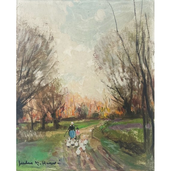 Jules René Hervé - La gardeuse d’oies au chemin de campagne