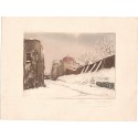 Aquatinte - Montmartre, Rue Cortot sous la neige