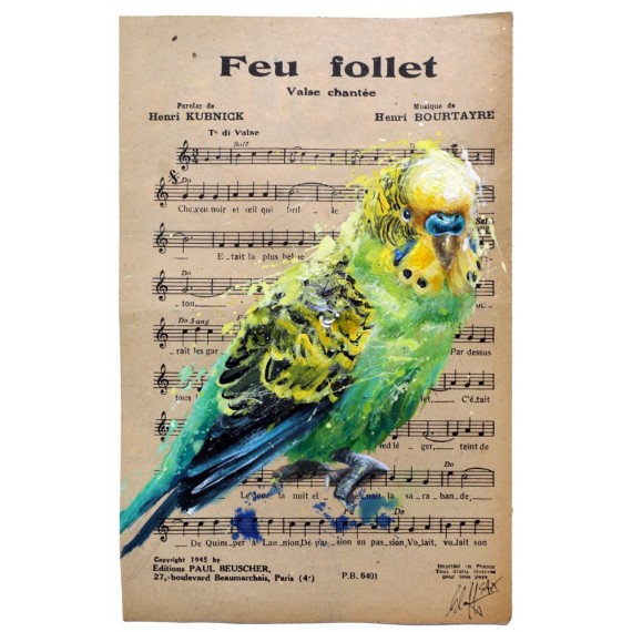 Perruche sur partition de musique par HENRY BLACHE dit SAX