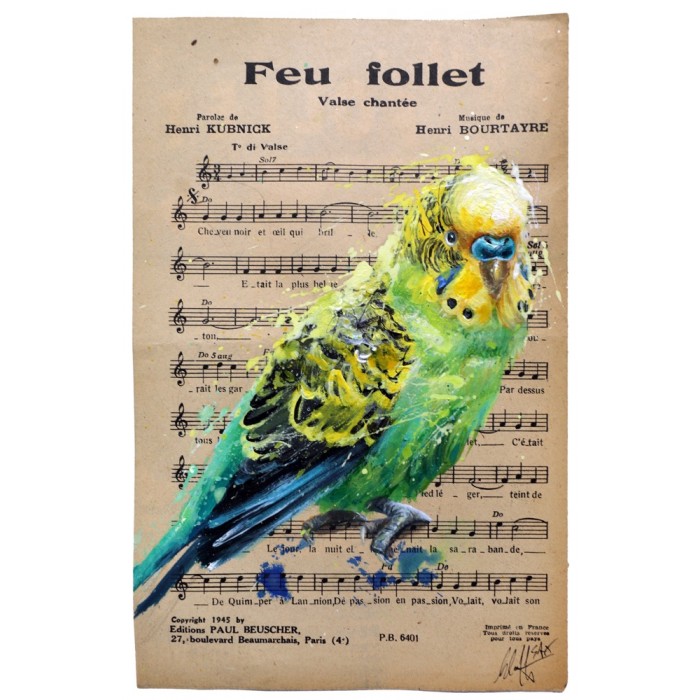Perruche sur partition de musique par HENRY BLACHE dit SAX