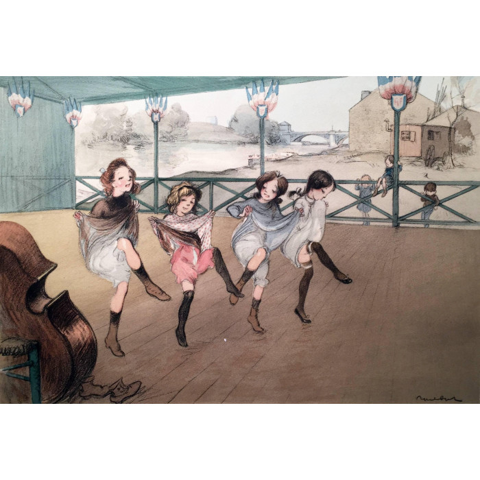 Quatre petites filles dansant le French Cancan à Paris