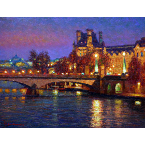 The bridge over the Seine River, Paris, by night