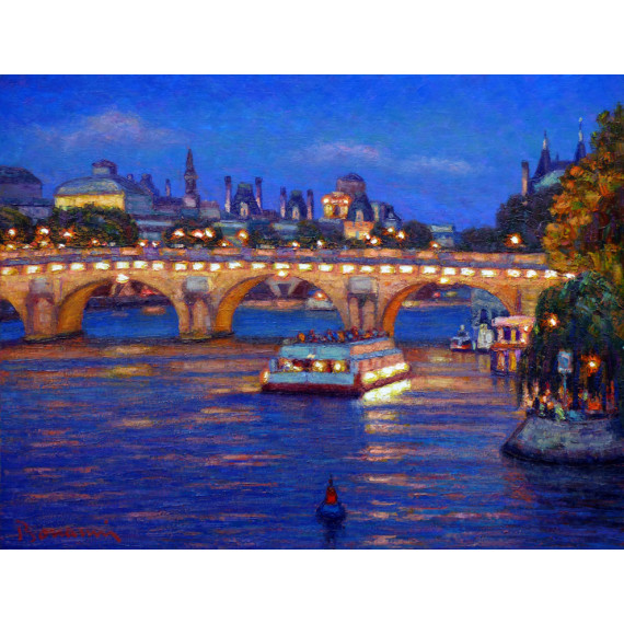 The bridge over the Seine River, Paris, by night