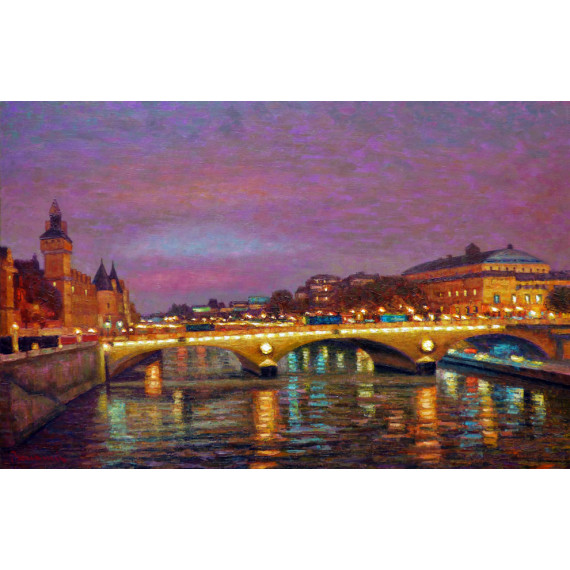 The bridge over the Seine River, Paris, by night