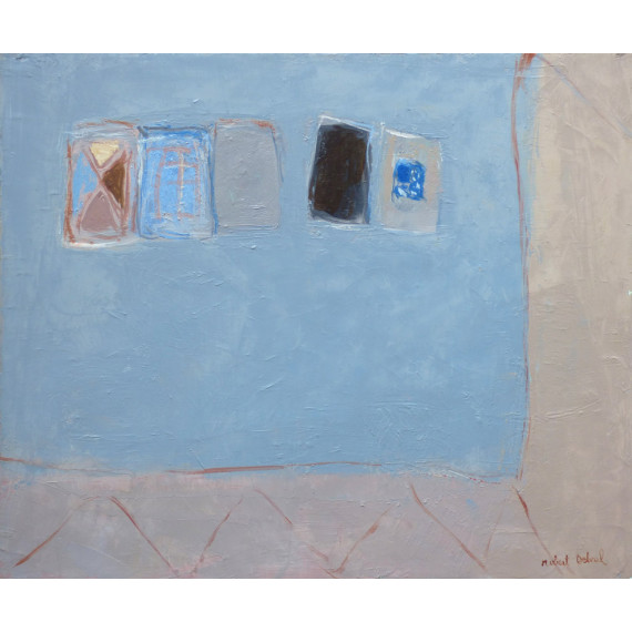 Five boxes on a gray background, 1982
