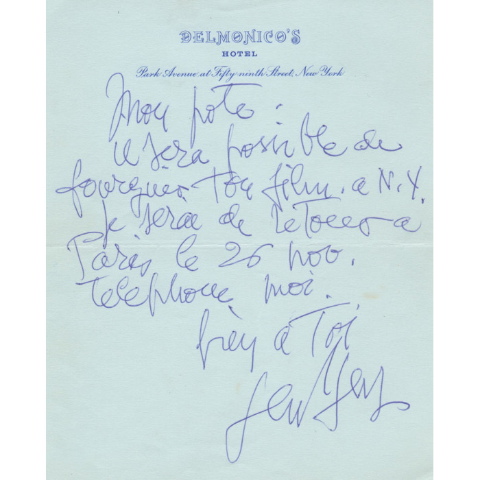 LETTER - November 1968 Delmonico's New York