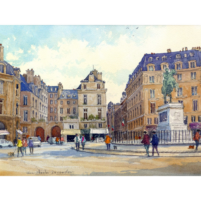 Place des Victoires à Paris -jean-charles-decoudun-aquarelle