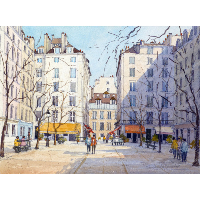 Place du Marché Saint-Catherine  à Paris-jean-charles-decoudun-aquarelle
