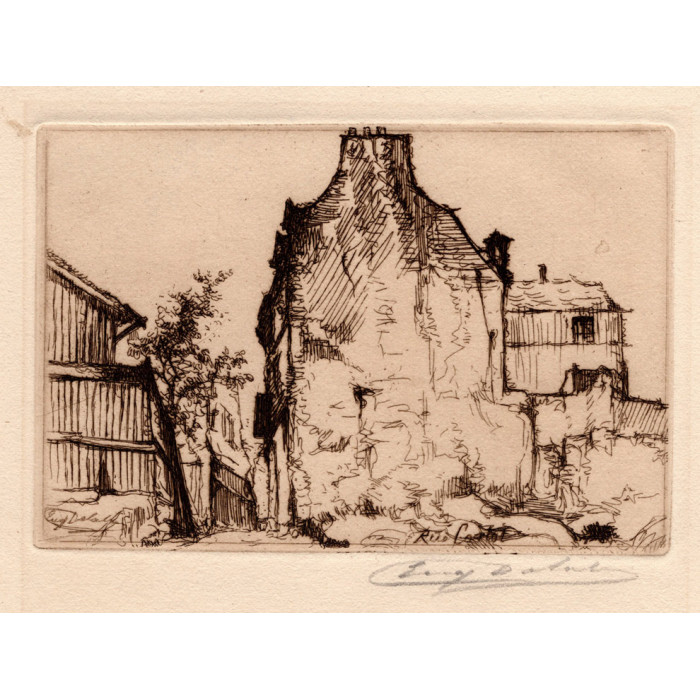 La rue Cortot à Montmartre -eugene-delatre-etching