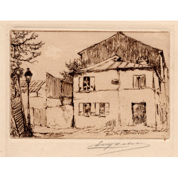 La Maison Rose Rue de l'Abreuvoir à Montmartre -eugene-delatre-etching