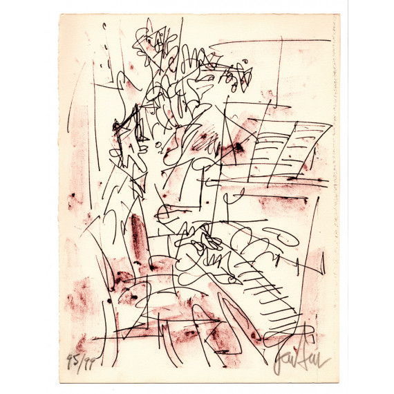 Lithograph - The duet Piano and violin