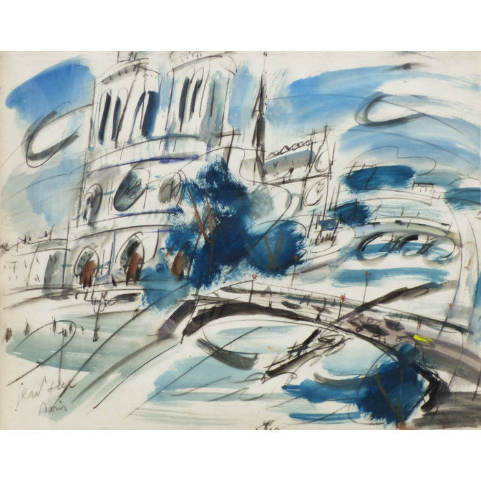 Gouache : Notre-Dame de Paris et la Seine Gouache : Notre-Dame de Paris et la Seine