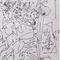 Drawing : Gen Paul's son "Gen" on trumpet, 1962 by Gen Paul