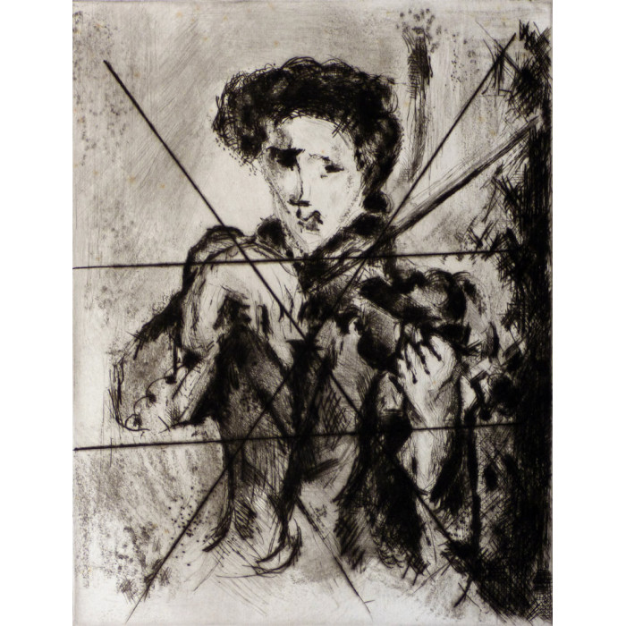 Etching : The Violinist ( crossed out etching )