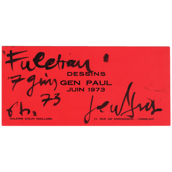 Text by Gen Paul on invitation card from Galerie Colin Maillard in 1973