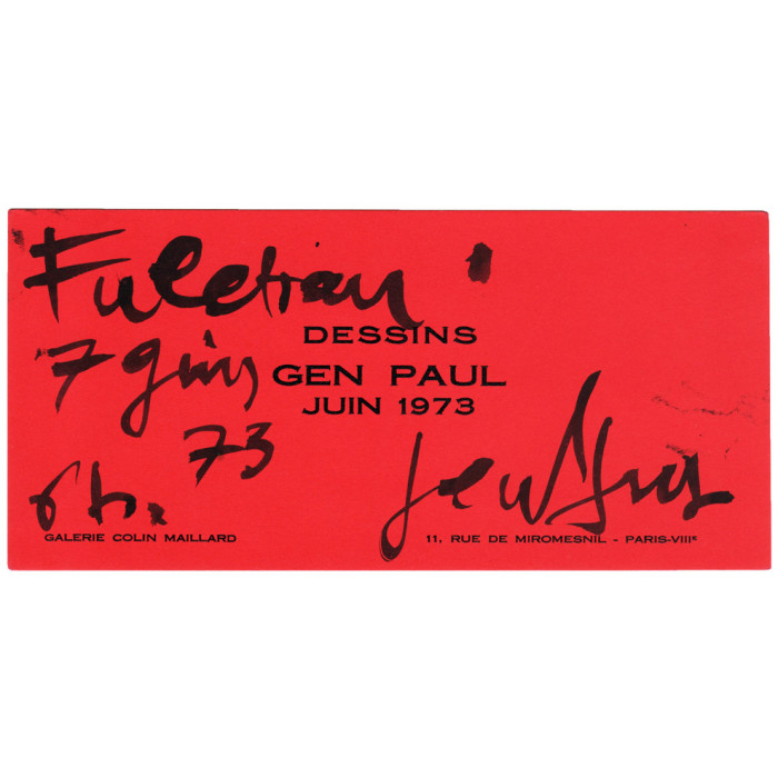 Text by Gen Paul on invitation card from Galerie Colin Maillard in 1973