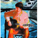 Painting, the guitar player on the Pont des Arts in Paris