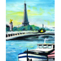 Painting, Barges at Quai in front of the Eiffel Tower