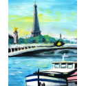 Peinture, Péniches à Quai devant la Tour Eiffel