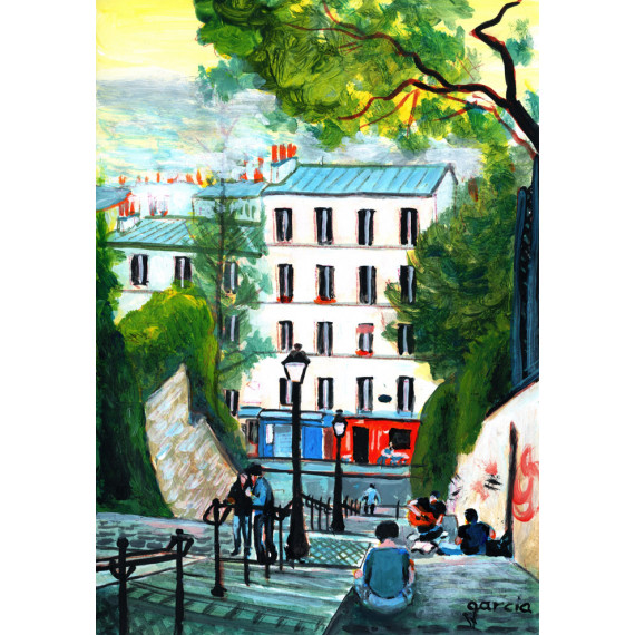 Peinture, En montant les marches des escaliers du Calvaire à Montmartre