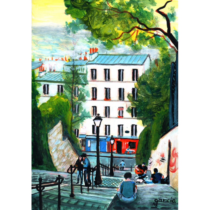 Painting, Climbing the stairs of Calvary in Montmartre