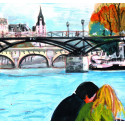 Peinture, Le Pont des Arts et le Square du Vert Galant à Paris