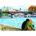 Peinture, Le Pont des Arts et le Square du Vert Galant à Paris