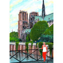 Painting, Notre-Dame de Paris Cathedral seen from Pont de Montebello