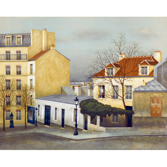 Lithograph - Le Bateau-Lavoir à Montmartre, Place Émile-Goudeau