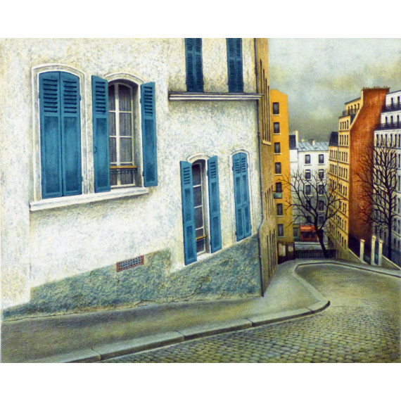 Lithograph - La rue du Chevalier de la Barre in Montmartre