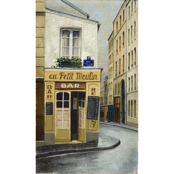 Au Petit Moulin un restaurant à Montmartre -andre-renoux-peinting-oil