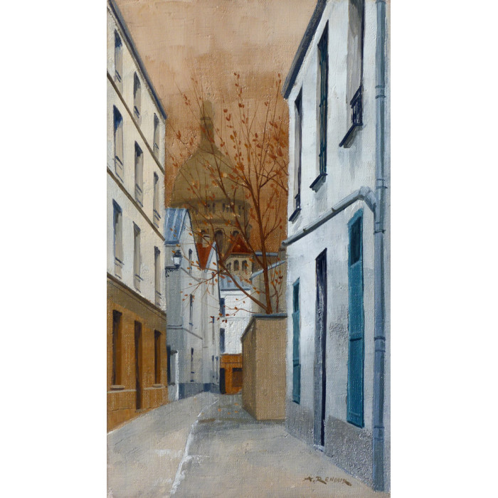 Le Sacré-Coeur vue de la Rue Saint-Rustique à Montmartre andre-renoux-painting-oil
