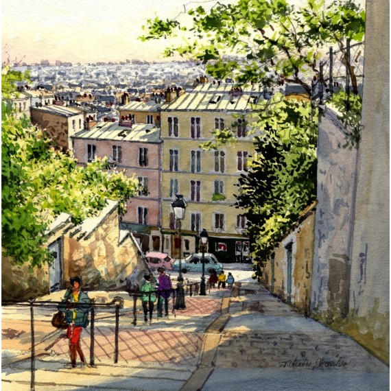 Paris, les escaliers du Calvaire à Montmartre