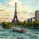 Paris, la Seine, la Tour Eiffel et la petite Statue de la liberté