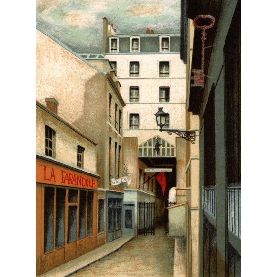 Lithographie - Passage du Commerce Saint-André, rue de Buci, Paris