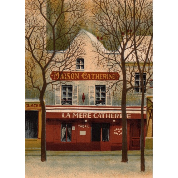 Lithographie - La Maison Catherine La Mère Catherine, Place du Tertre à Montmartre - n°1/ 200