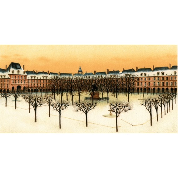 Lithograph - La Place des Vosges sous la Neige - Paris