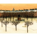 Lithograph - La Place des Vosges sous la Neige - Paris