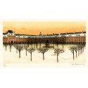 Lithograph - La Place des Vosges sous la Neige - Paris