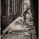 Etching - Contre-Jour - a Parisian passage