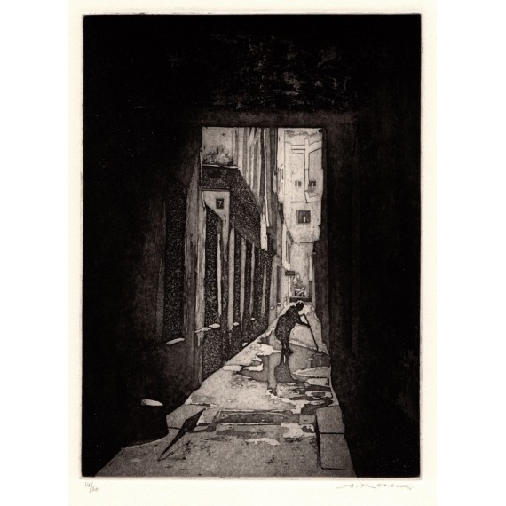 Etching - Contre-Jour - a Parisian passage