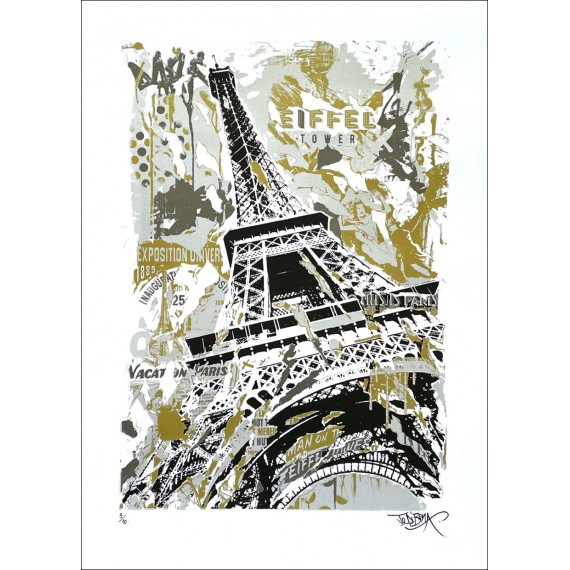 Sérigraphie Originale - La tour Eiffel - Or et Argent e-par-jo-di-bona-artiste-pop-graffiti