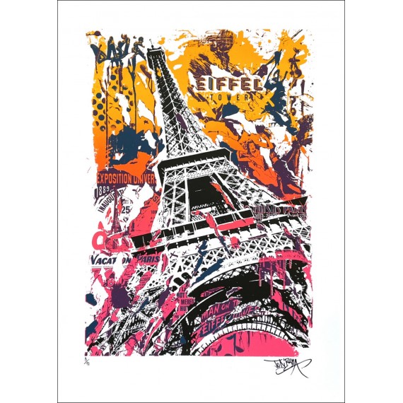 Sérigraphie Originale - La tour Eiffel - Orange-par-jo-di-bona-artiste-pop-graffiti